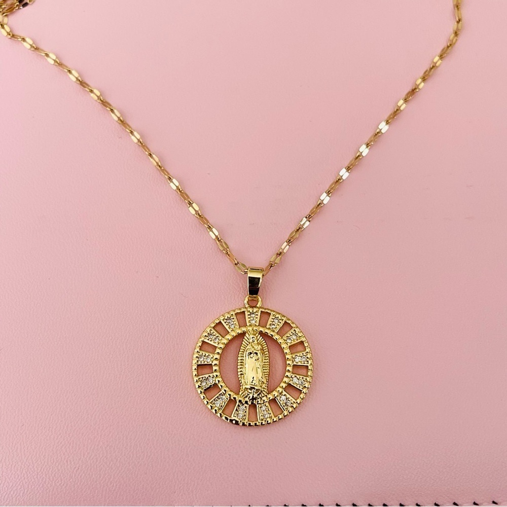 Gold Plated Virgin Mary Necklace 18”